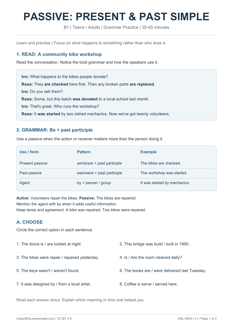Page 1 of Passive Present and Past Simple - Grammar Practice