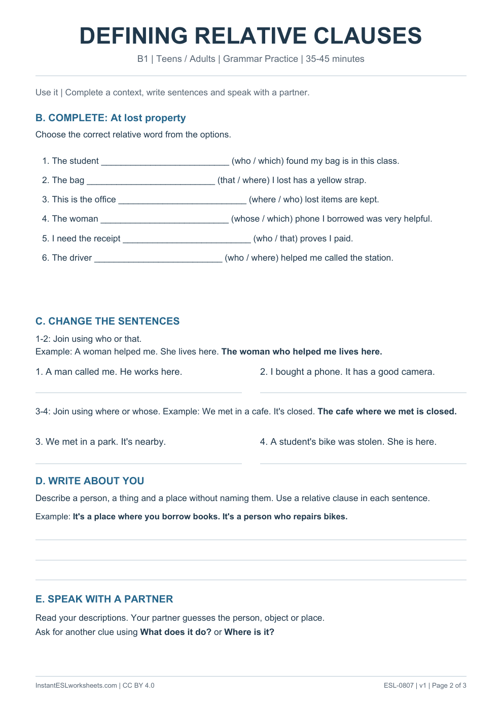 Page 2 of Defining Relative Clauses - Grammar Practice