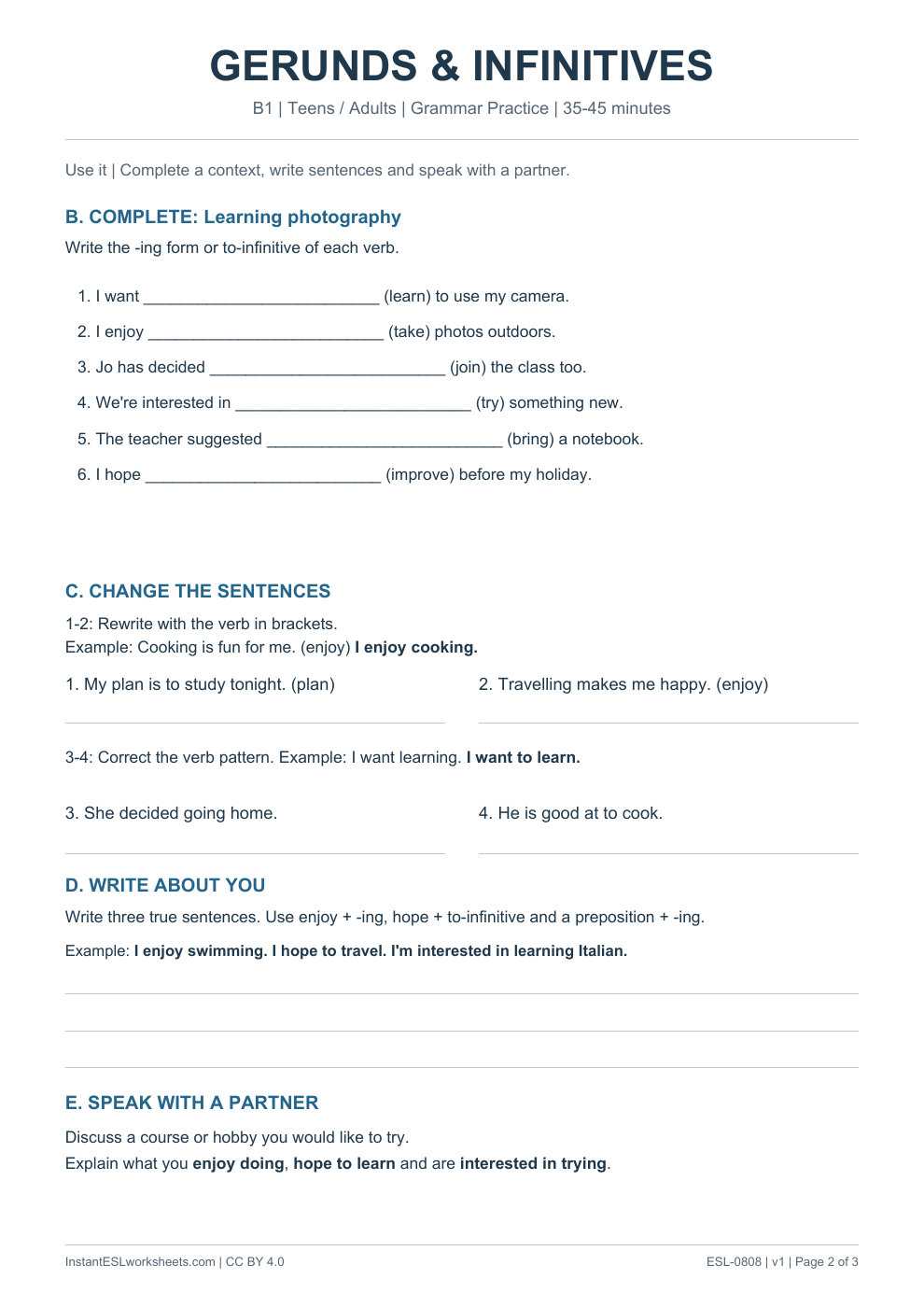 Page 2 of Gerunds and Infinitives - Grammar Practice