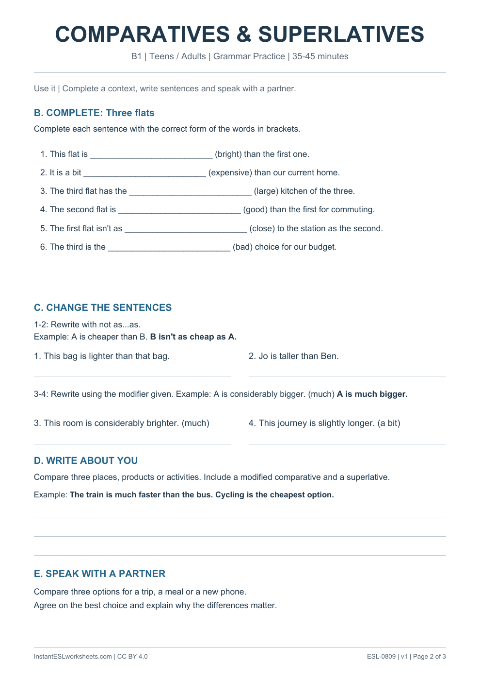 Page 2 of Comparatives and Superlatives - Grammar Practice