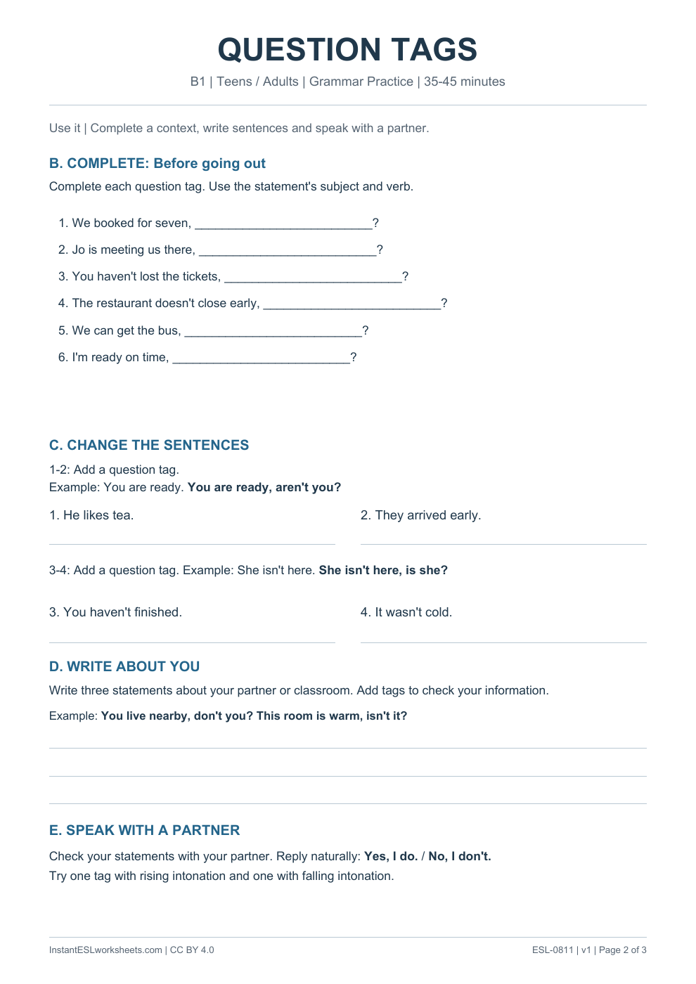 Page 2 of Question Tags - Grammar Practice