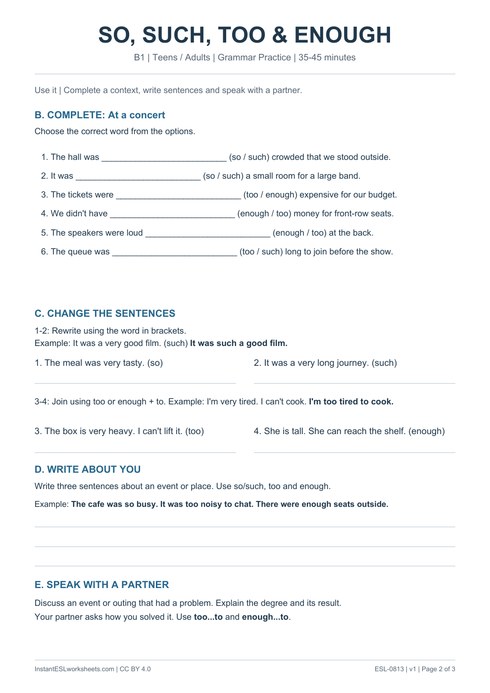 Page 2 of So Such Too and Enough - Grammar Practice