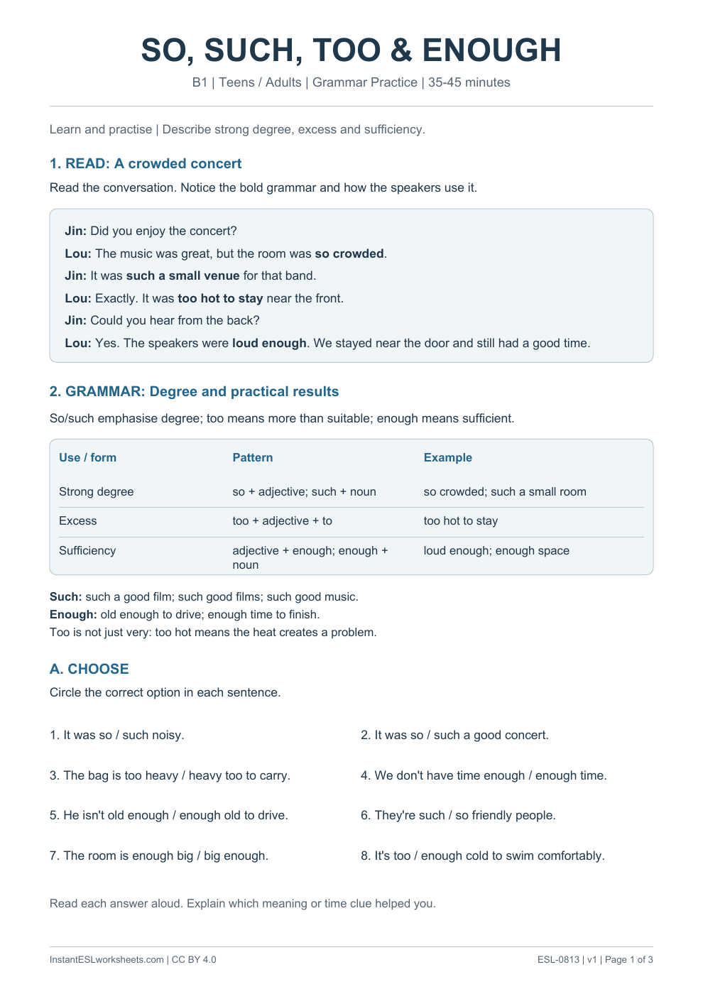 Page 1 of So Such Too and Enough - Grammar Practice