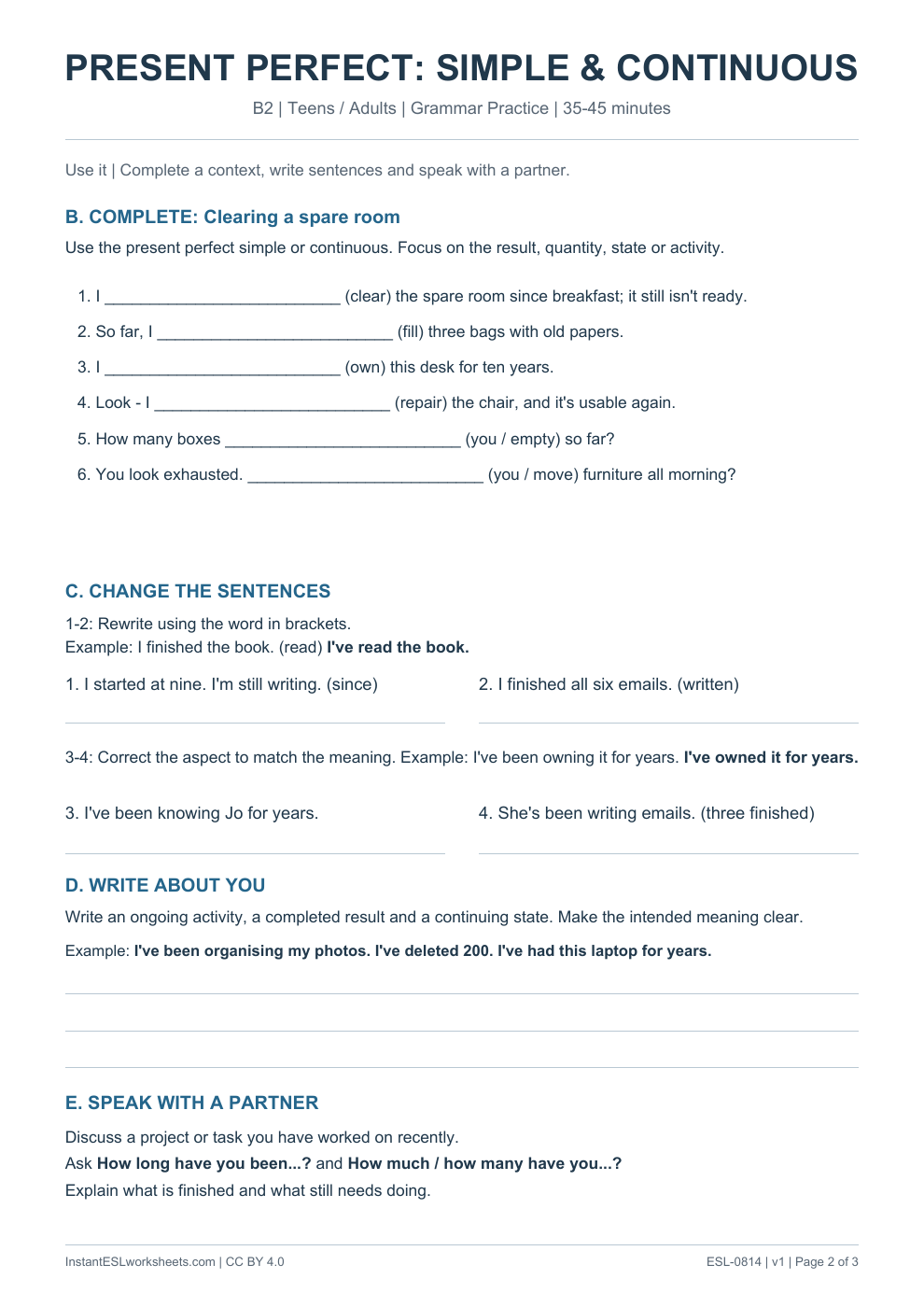 Page 2 of Present Perfect Simple and Continuous - Grammar Practice