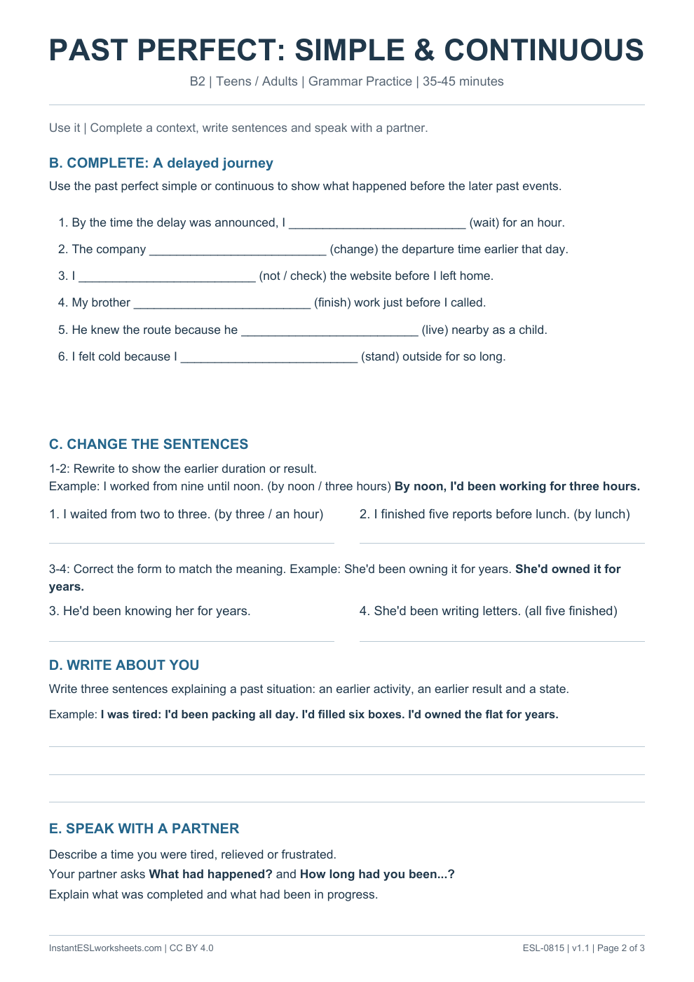 Page 2 of Past Perfect Simple and Continuous - Grammar Practice