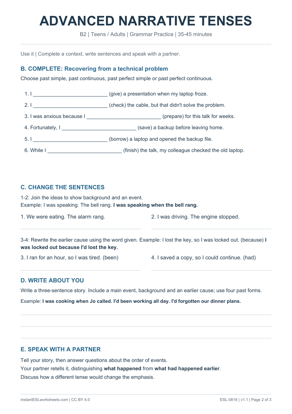 Page 2 of Advanced Narrative Tenses - Grammar Practice