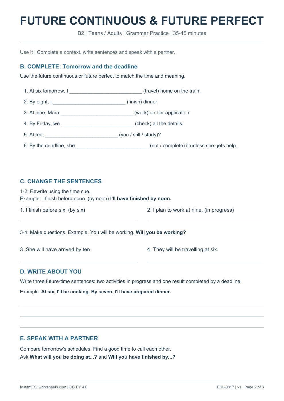 Page 2 of Future Continuous and Future Perfect - Grammar Practice