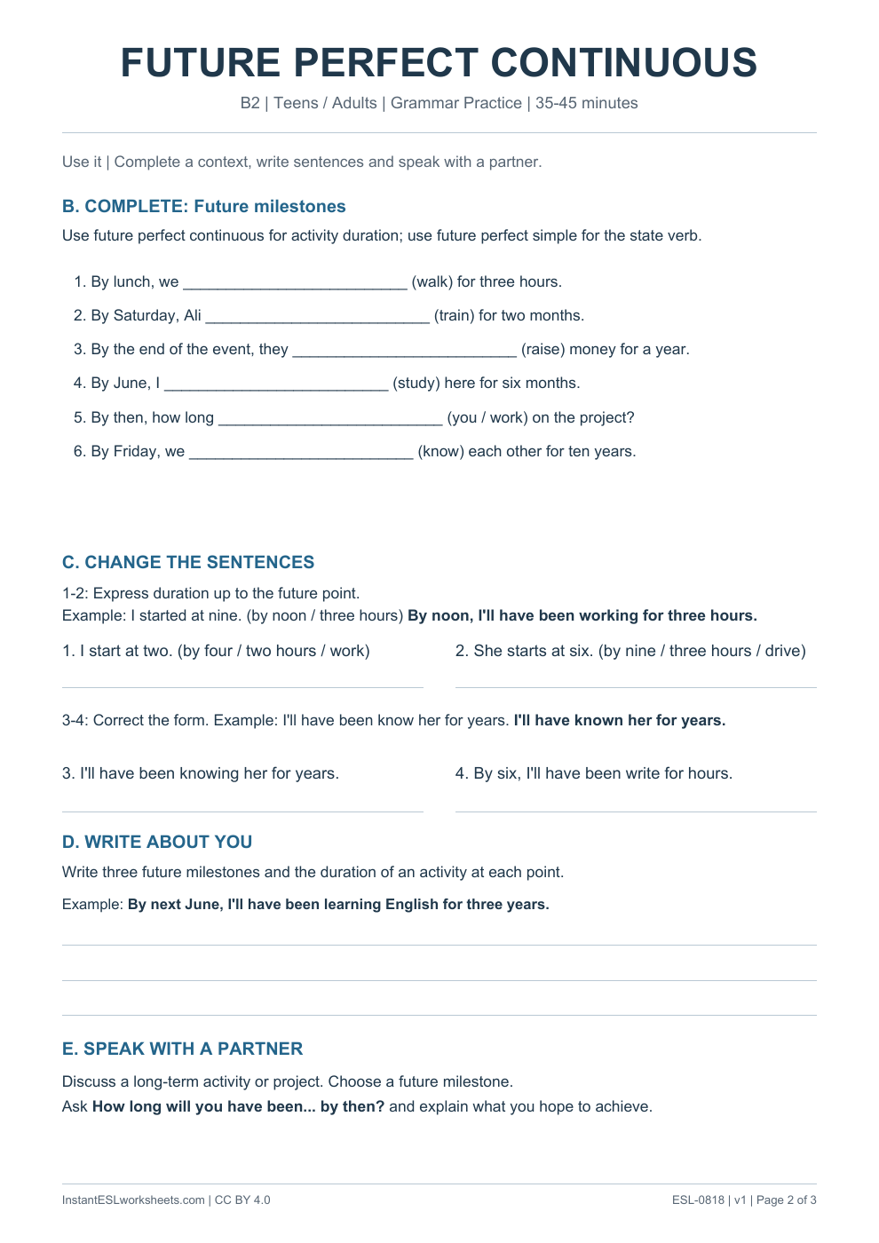 Page 2 of Future Perfect Continuous - Grammar Practice