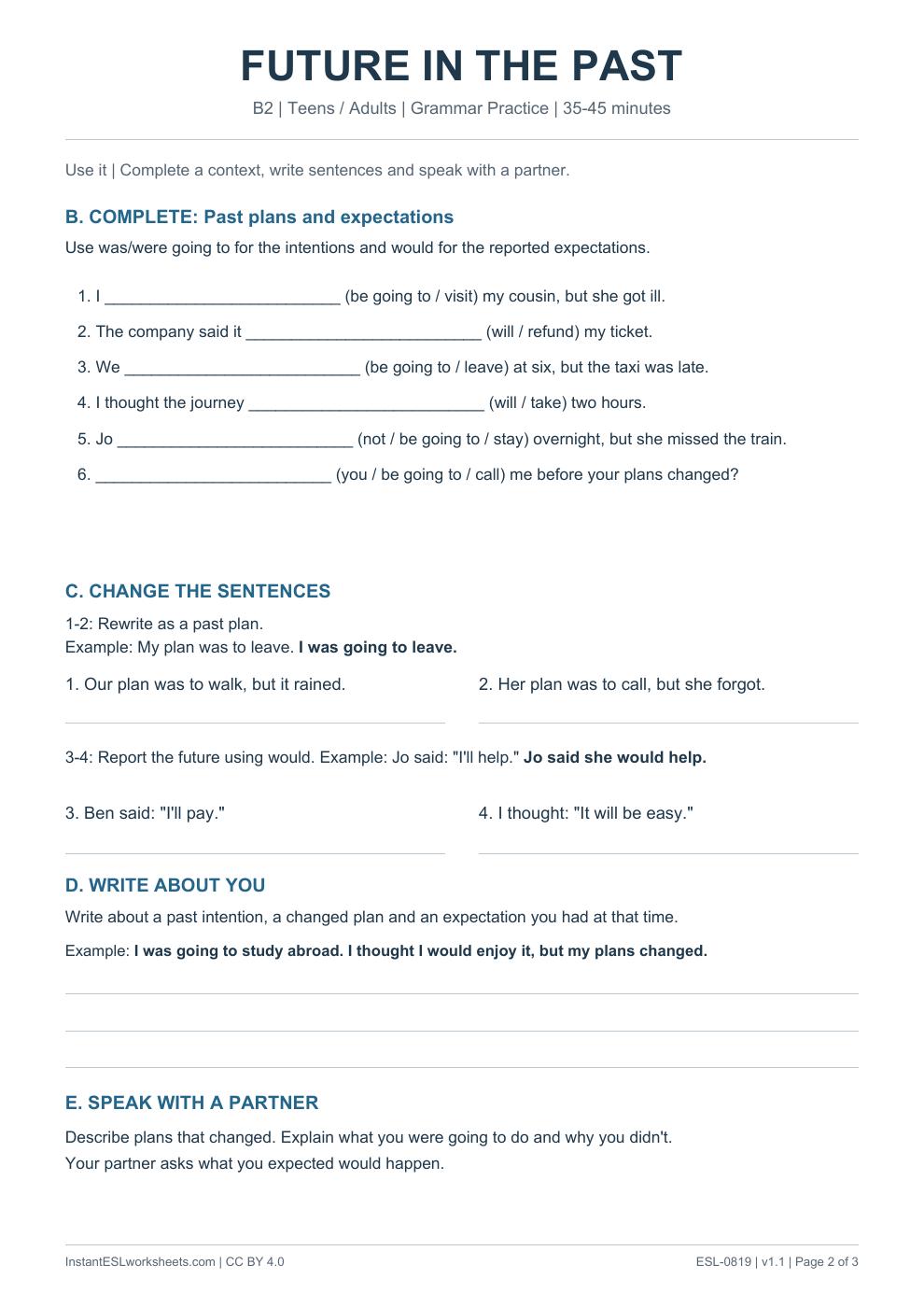 Page 2 of Future in the Past - Grammar Practice