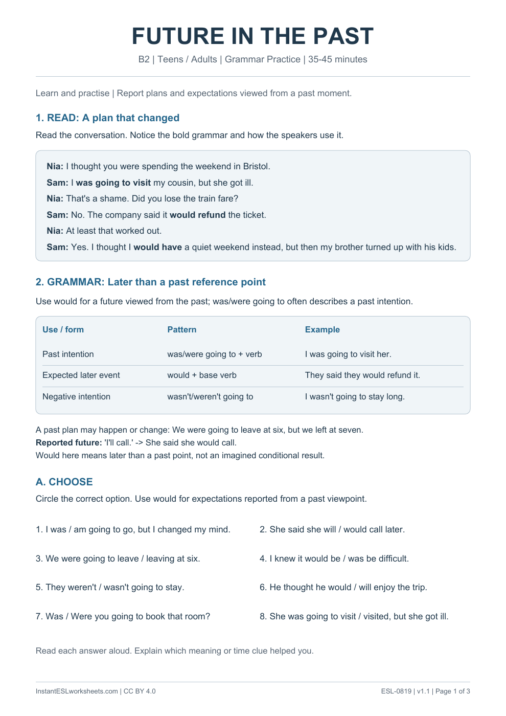 Page 1 of Future in the Past - Grammar Practice