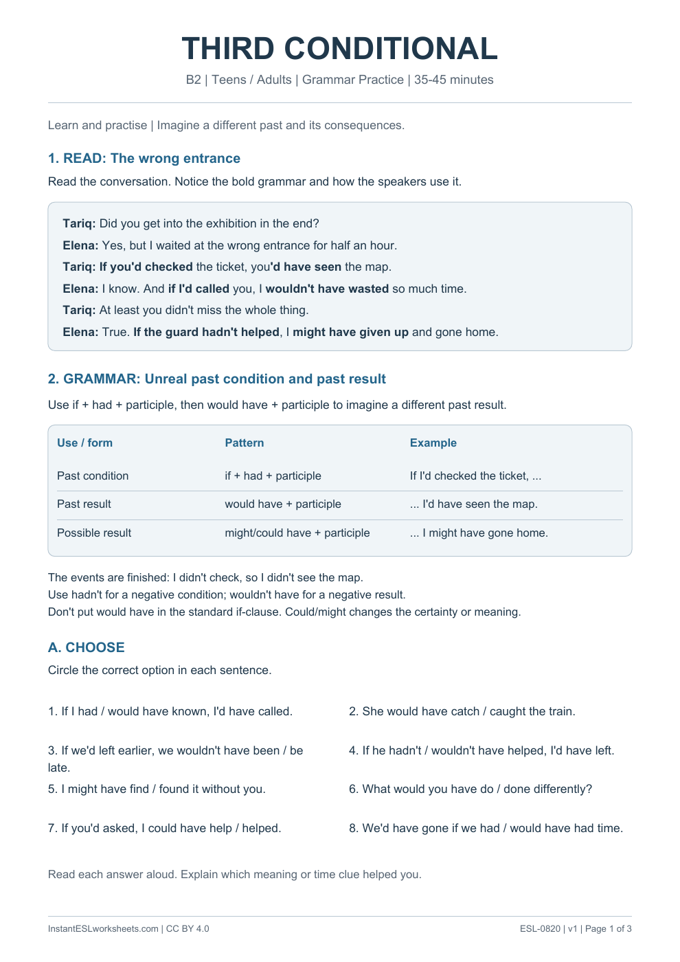 Page 1 of Third Conditional - Grammar Practice