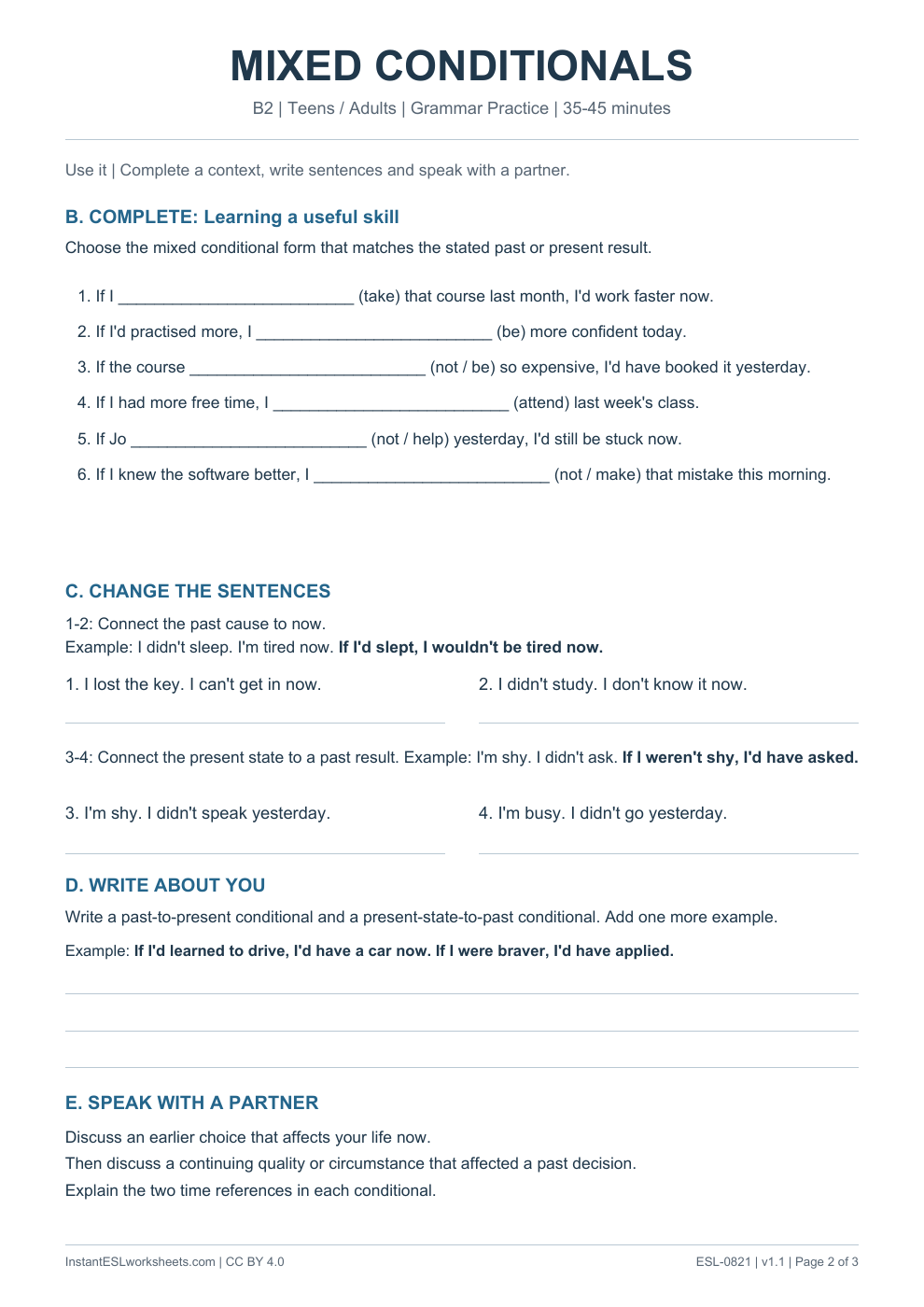 Page 2 of Mixed Conditionals - Grammar Practice