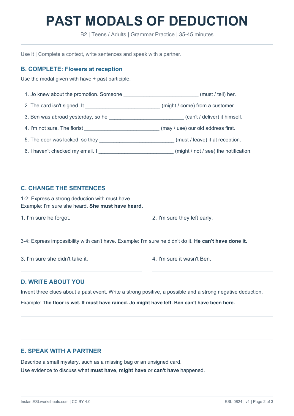 Page 2 of Past Modals of Deduction - Grammar Practice