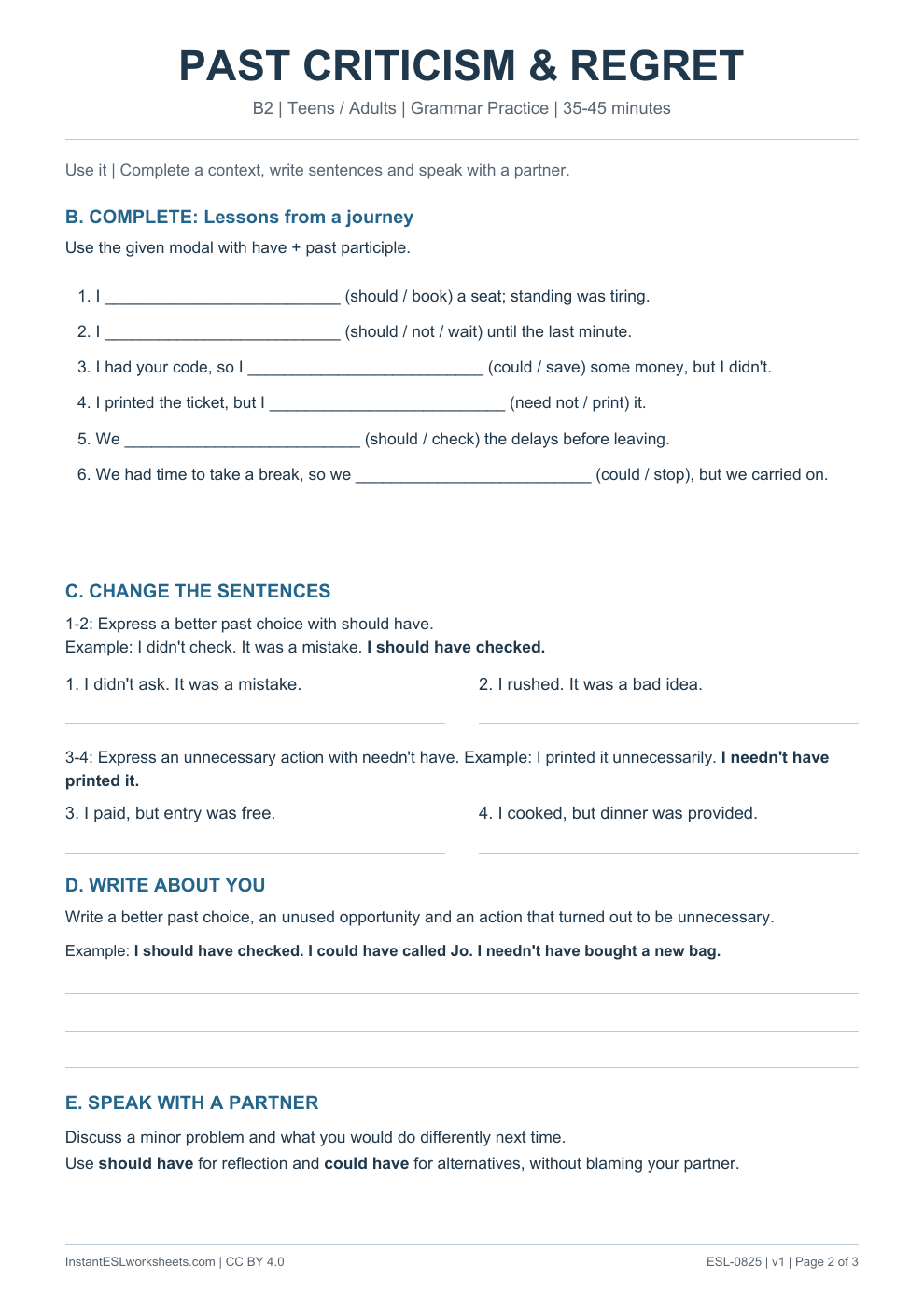 Page 2 of Past Criticism and Regret - Grammar Practice