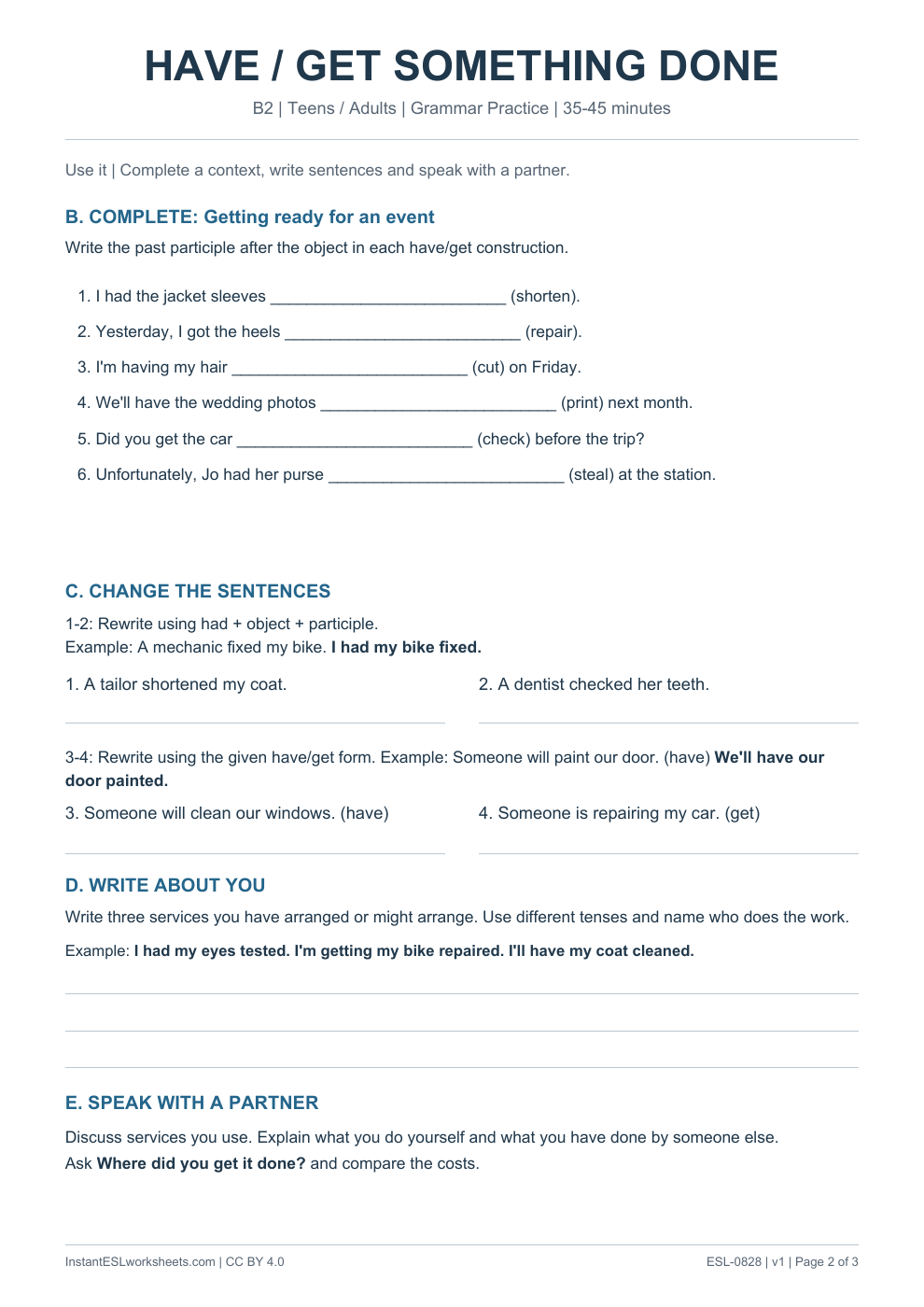 Page 2 of Have Get Something Done - Grammar Practice