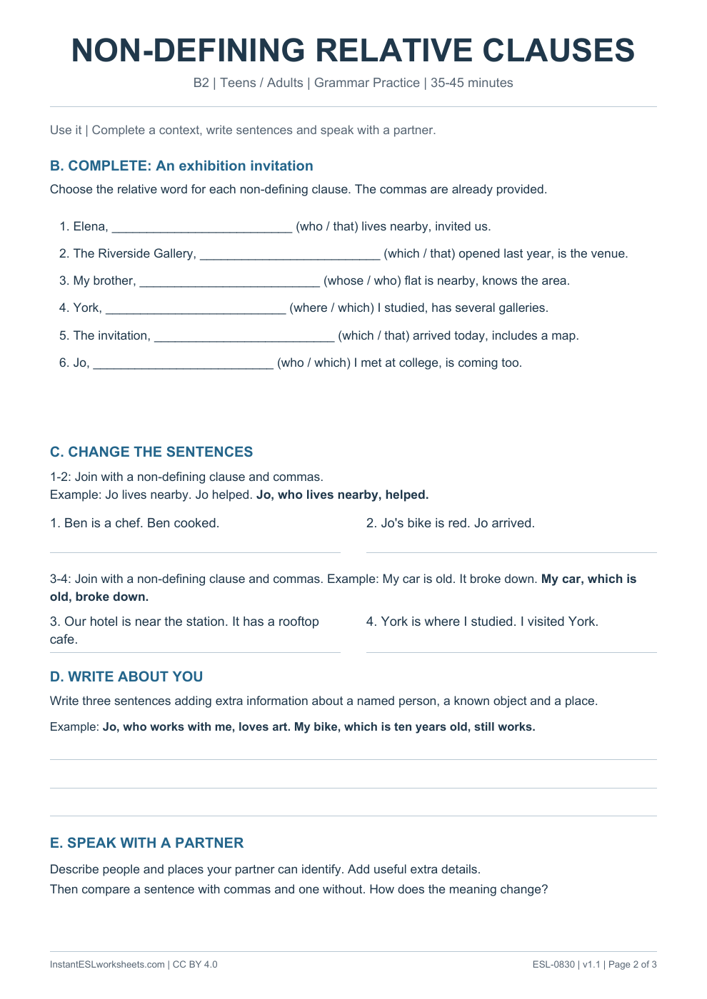 Page 2 of Non Defining Relative Clauses - Grammar Practice