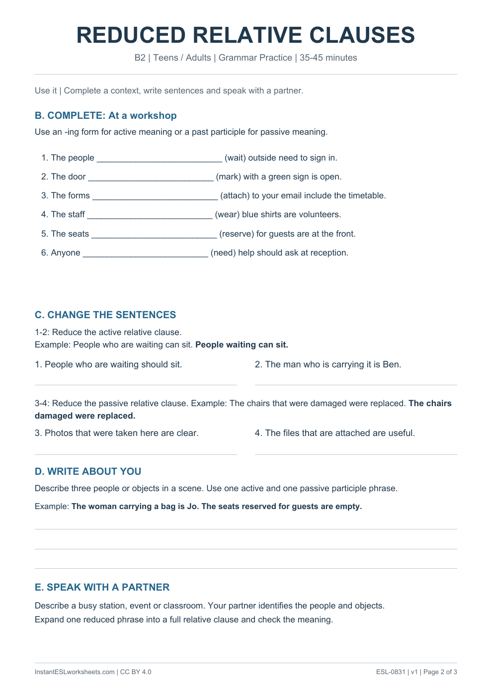 Page 2 of Reduced Relative Clauses - Grammar Practice