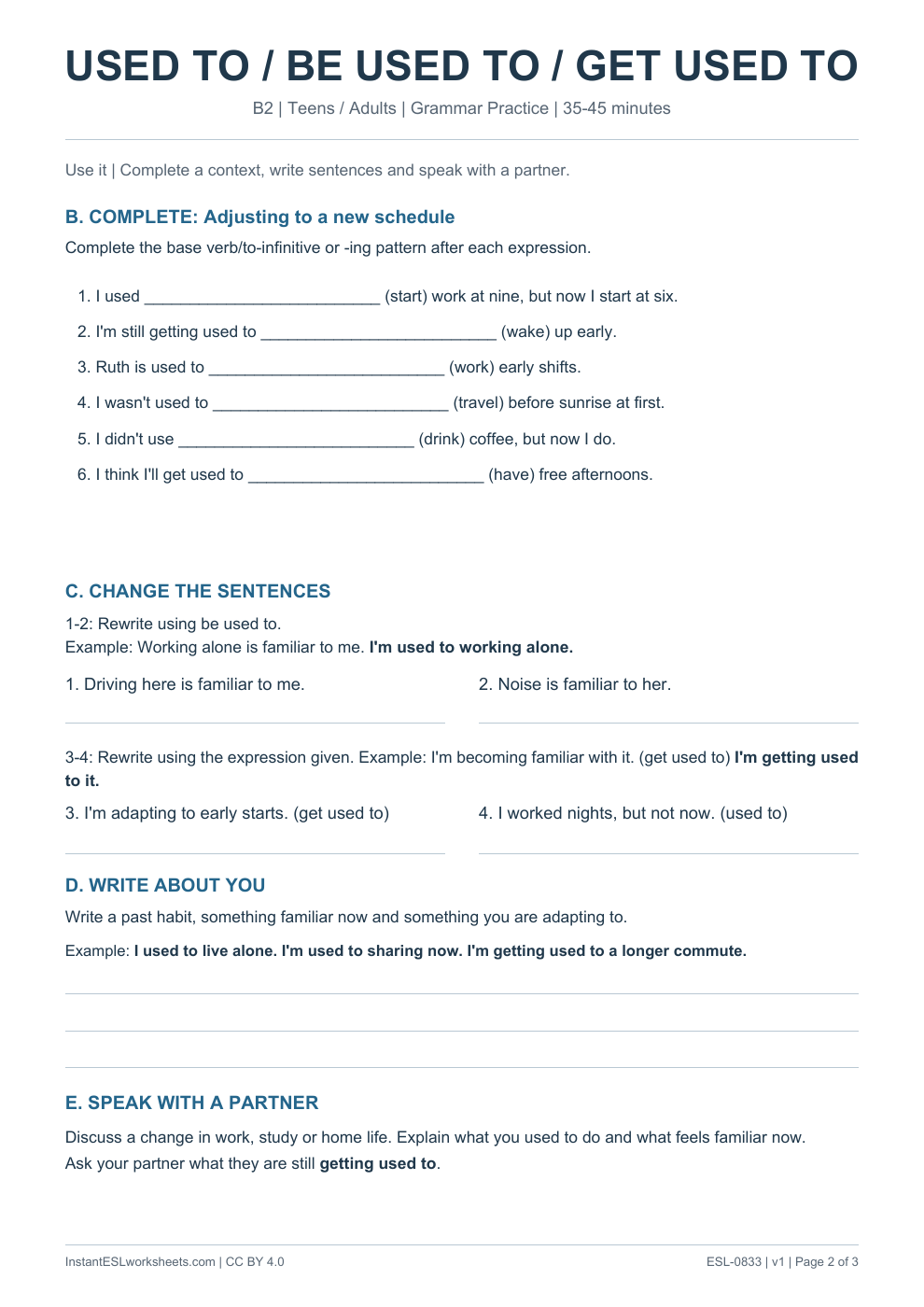 Page 2 of Used To Be Used To Get Used To - Grammar Practice