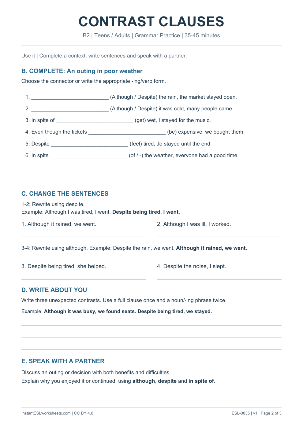Page 2 of Contrast Clauses - Grammar Practice