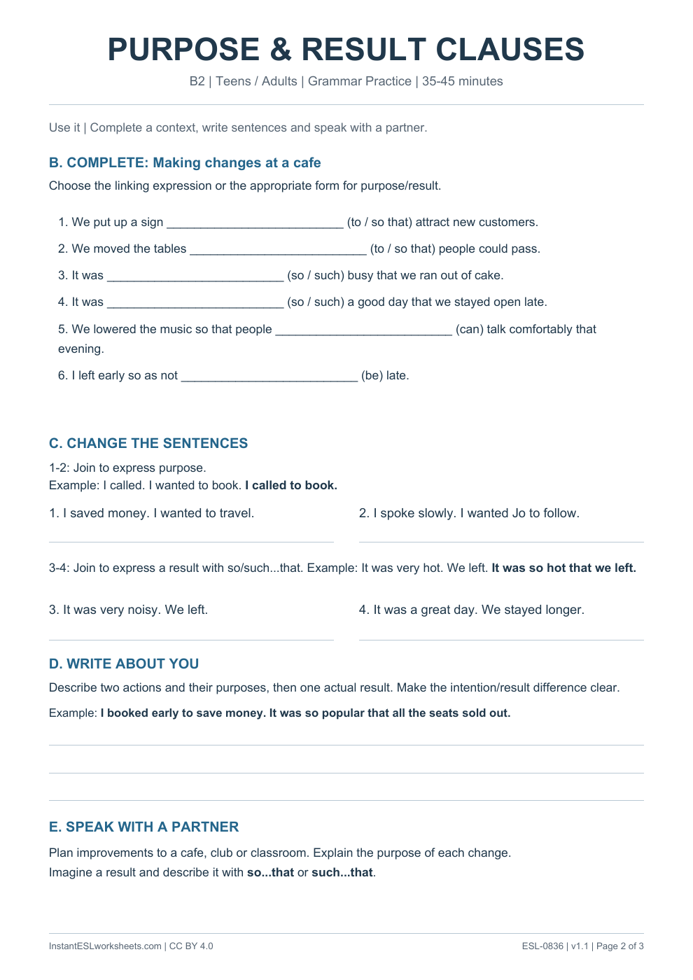 Page 2 of Purpose and Result Clauses - Grammar Practice