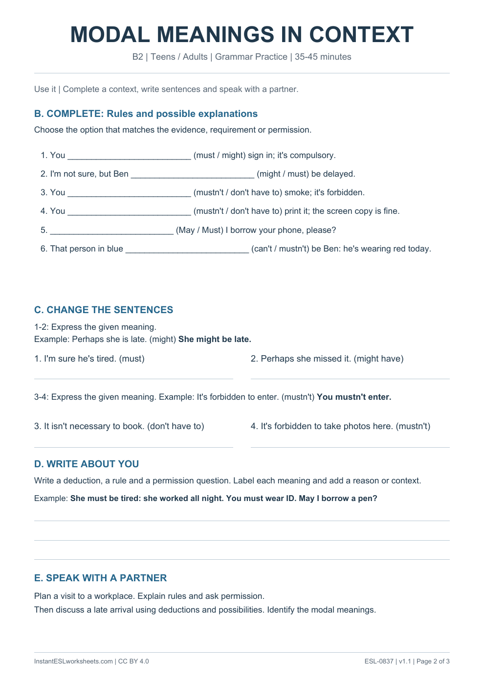 Page 2 of Modal Meanings - Grammar Practice