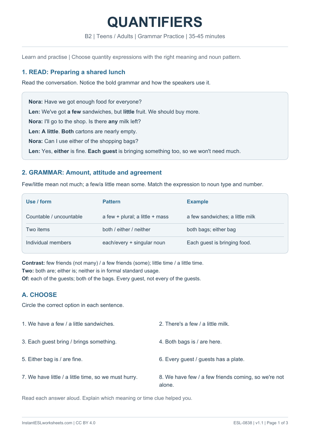 Page 1 of Quantifiers - Grammar Practice