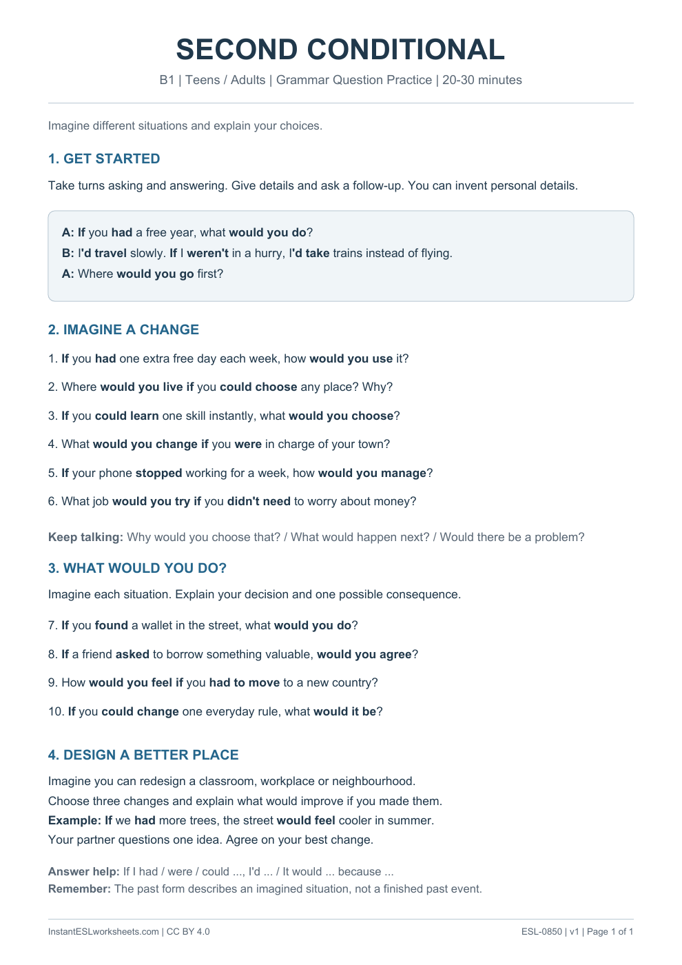 Page 1 of Second Conditional - Grammar Question Practice