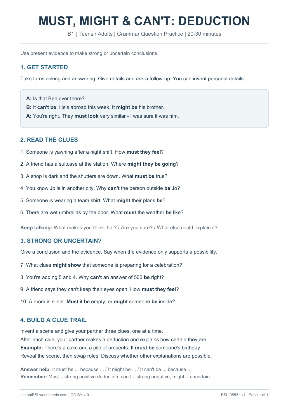 Page 1 of Modals Deduction - Grammar Question Practice