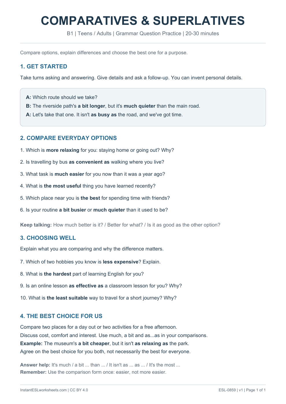 Page 1 of Comparatives and Superlatives - Grammar Question Practice