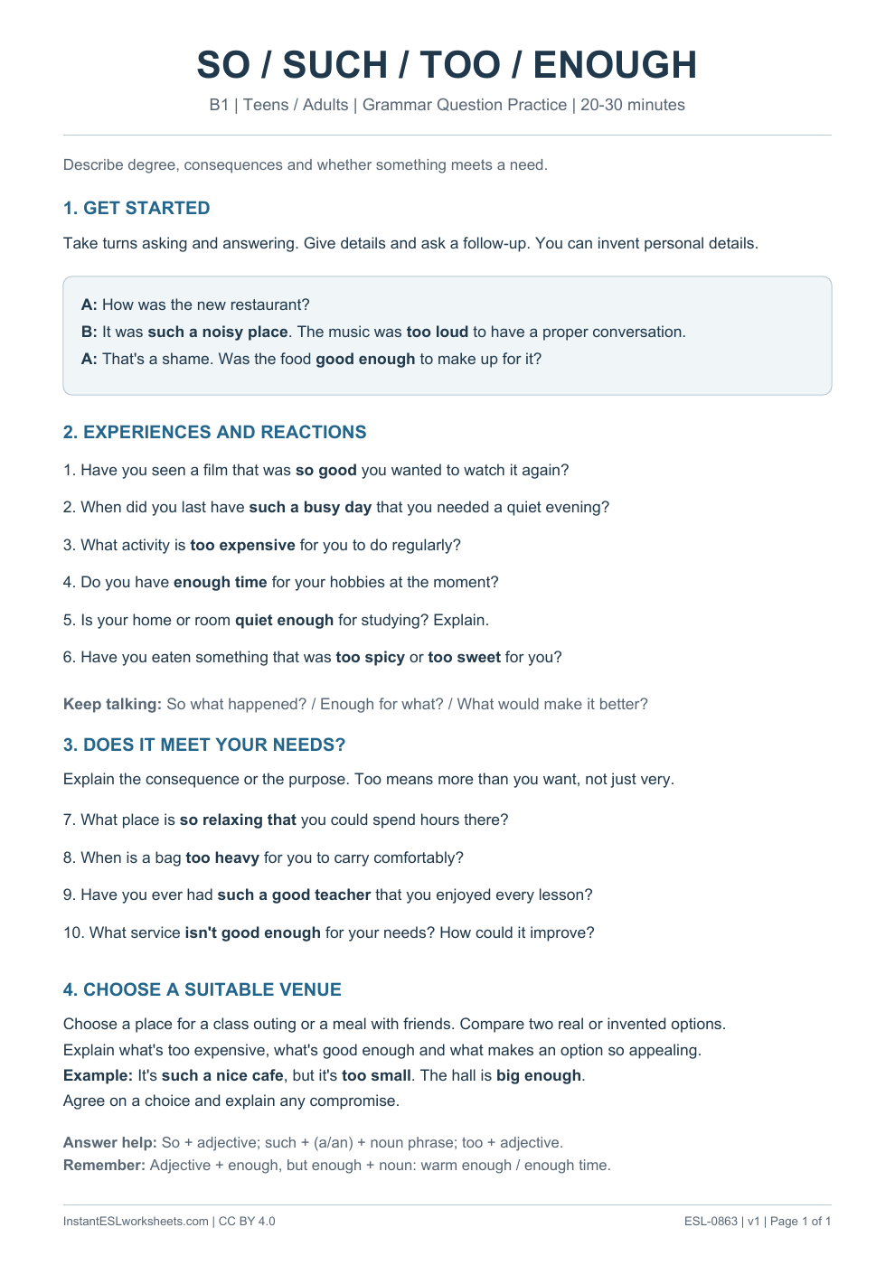 Page 1 of So Such Too Enough - Grammar Question Practice