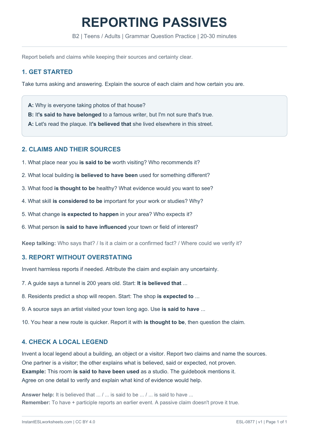 Page 1 of Reporting Passives - Grammar Question Practice