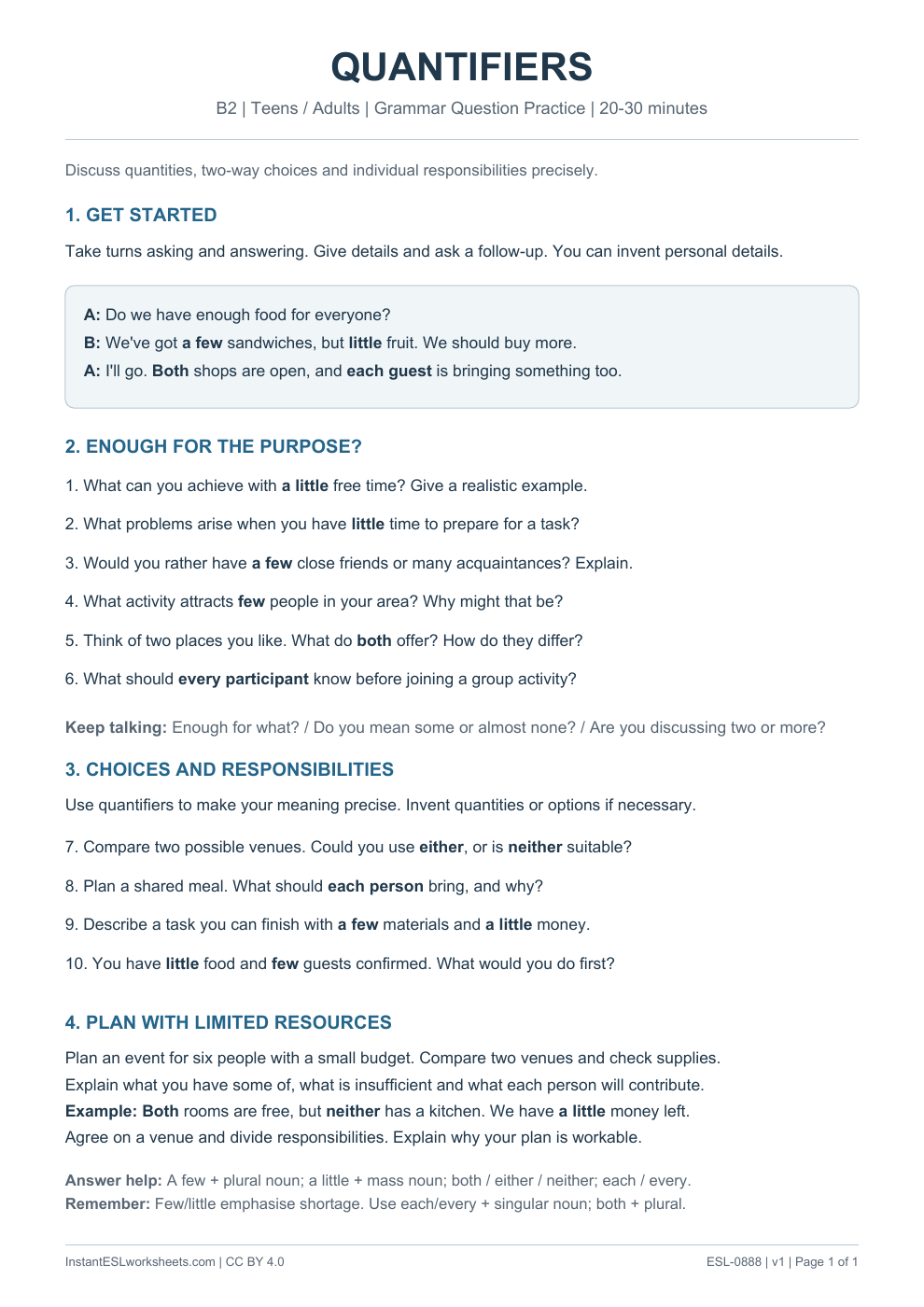 Page 1 of Quantifiers - Grammar Question Practice