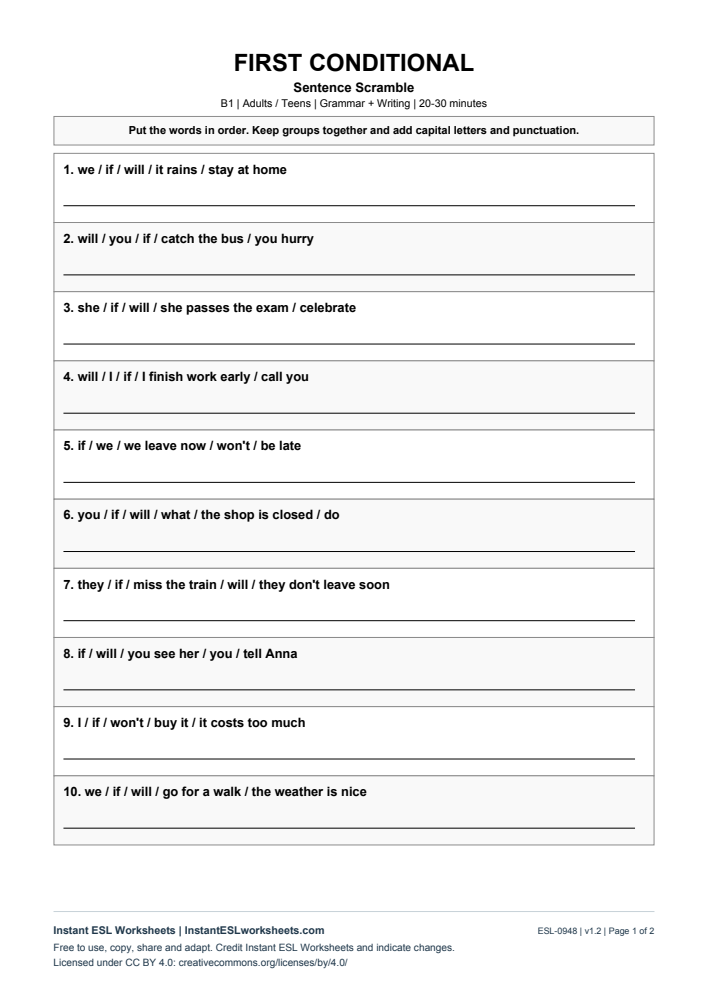 Page 1 of Sentence Scramble - First Conditional