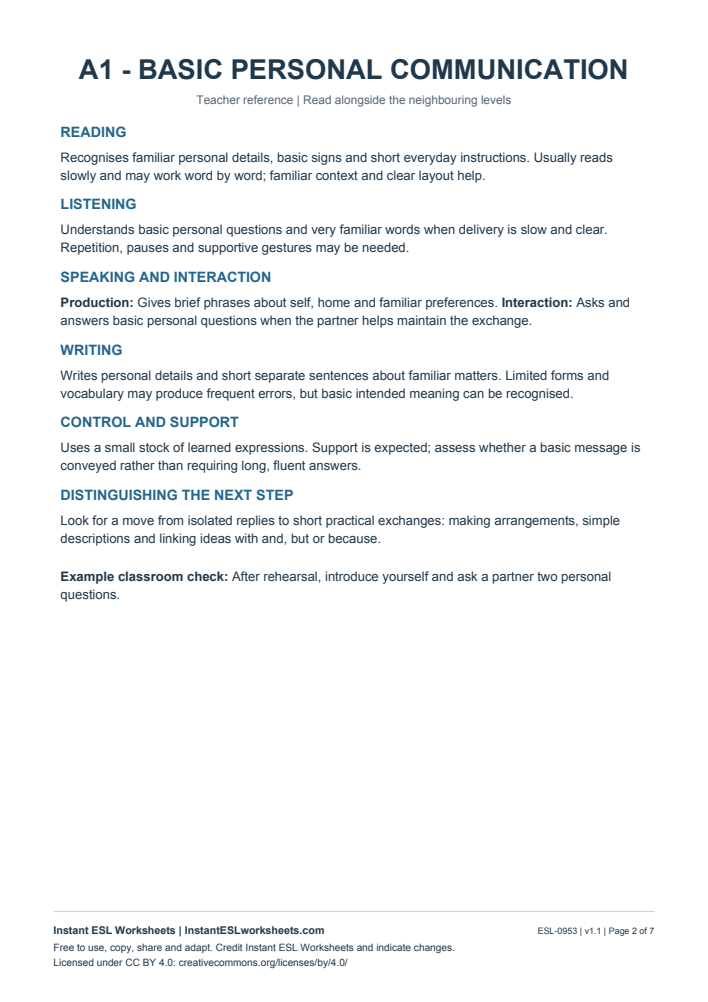 Page 2 of CEFR A1-C2 Teacher Level Overview
