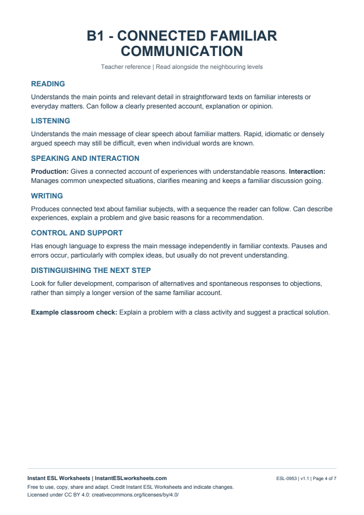 Page 4 of CEFR A1-C2 Teacher Level Overview