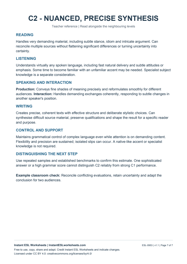 Page 7 of CEFR A1-C2 Teacher Level Overview