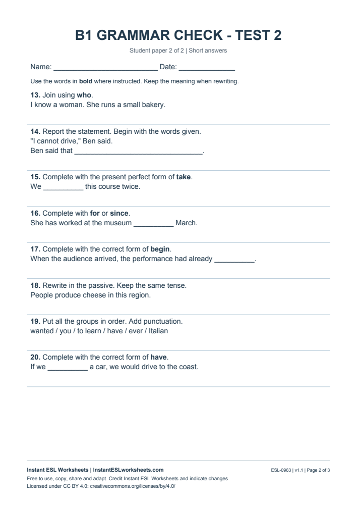 Page 2 of B1 Grammar Check - Test 2