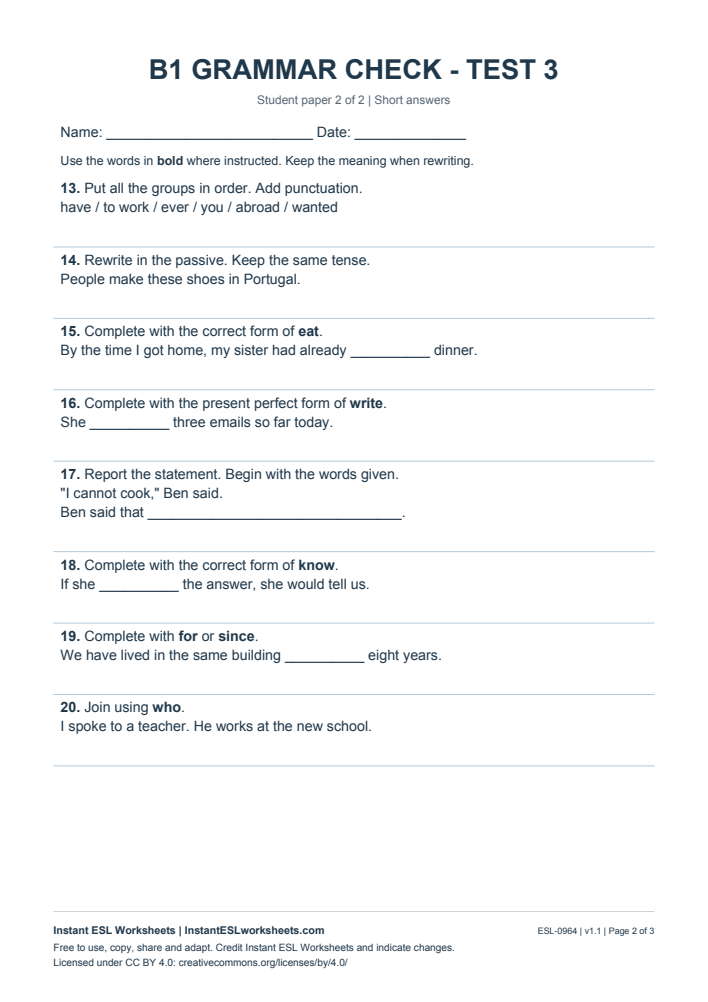 Page 2 of B1 Grammar Check - Test 3