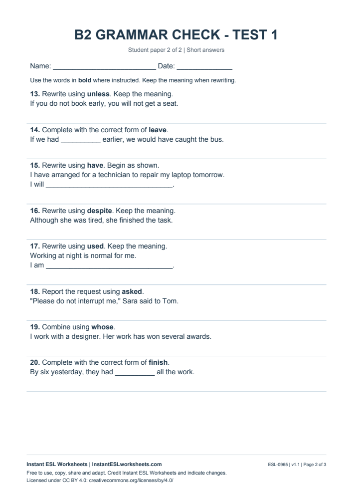 Page 2 of B2 Grammar Check - Test 1