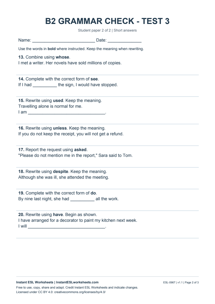 Page 2 of B2 Grammar Check - Test 3