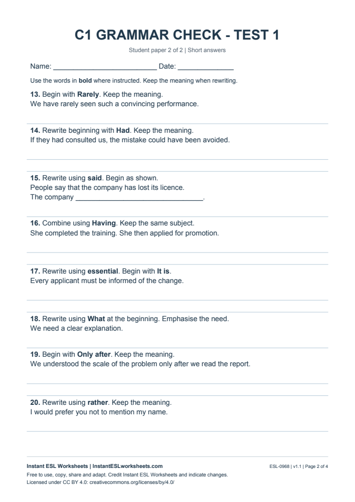 Page 2 of C1 Grammar Check - Test 1