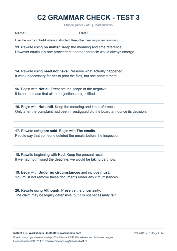 Page 2 of C2 Grammar Check - Test 3